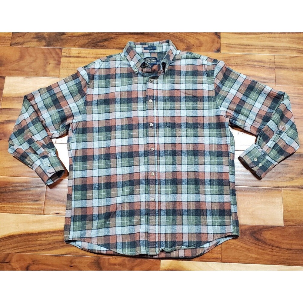 Pendleton Mason Plaid Button-Down Flannel Green B… - image 1